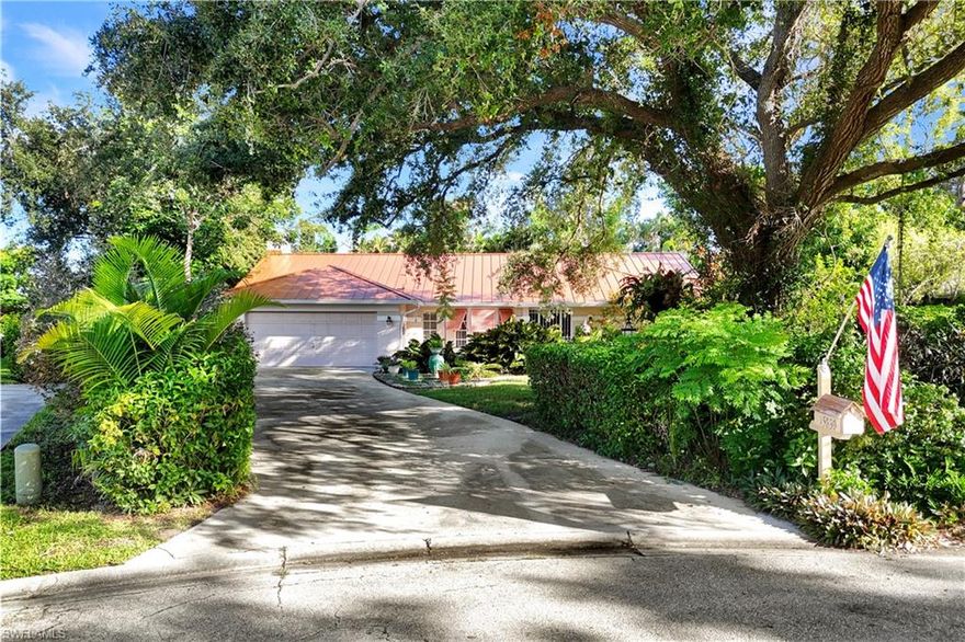 This home, this property is a hidden gem, hidden behind lush landscaping, at the end of a quiet cul-de-sac with tropical curbside appeal, you only get one chance at making a first impression-this property will ensure a lasting impression as you meander along the way with the inviting front brick patio and garden area. Peace, privacy and a spacious oversized pie-shaped lot. Comfort and casual living in this 3 BR, 2 Bath, split floorplan with Formal LR and DR (and that’s not to say you couldn’t convert this space to game room, sitting room or welcoming parlor), and anchoring the Family Rm with its Cathedral ceiling, is a timeless, wood burning fireplace, crackling away on those very seldom chilly winter nights. Kitchen has been updated, soft close drawers, under counter Lazy Susan cab, under cabinet lighting, newer SS appliances, a coffee/wet bar area. At the heart of the kitchen stands a versatile island, blending comfort and utility. Designed to serve as a welcoming breakfast bar, chef prep or serving station it’s illuminated by pendant lights casting a warm glow. Stretching over the counters is a tastefully selected Cambria quartz with neutral tones and clean lines. Tile and Vinyl flooring throughout, bathroom vanity updates, Plantation shutters throughout. Approaching this home, the stunning metal roof, installed in 2019, doesn’t go unnoticed. Your front entry is a charming repurposed antique garden gate for screen enclosure and a single Glass French entry door allowing natural light to flow through. There are pocket sliders from the LR out to the Lanai offering unobstructed view and access to the outdoors, additional sliders off the kitchen area. Enjoy the year-round Florida weather in your private, oversized cloud shaped swimming pool/spa and the oversized Lanai area, perfect for outdoor entertaining and /or just unwinding after a long day, flora, fauna your retreat, day or night. Built in 1987, CBS construction, with approx. 2000 sqft of total space and just under 1800 sqft of living space, volume ceilings and a 2 car garage with a man door, .35 of an acre. McGregor Woods, a prime location and like no other, with convenient access to dining, shopping, medical, airport and not to forget how close to the beautiful Sanibel, Captiva and Ft. Myers Beaches, a highly recognized community. If you're planning to depart the island lifestyle, then this location is the next best thing to keep you connected. If you are looking for a cookie cutter community, sorry, this is NOT for you. If you are looking for your own array of botanical vegetation, be sure to ask for the owners list. Location, location, location...make this your reality, make this your real estate. Know your NO’s…NO CDD-so no added cost to annual property tax bill, NO elaborate amenities equate to low HOA fees $500.00 Qtr and NO zero lot lines-allowing for privacy and well vegetated properties. 
When is it the right time?  It's your time, make it right and make it count.