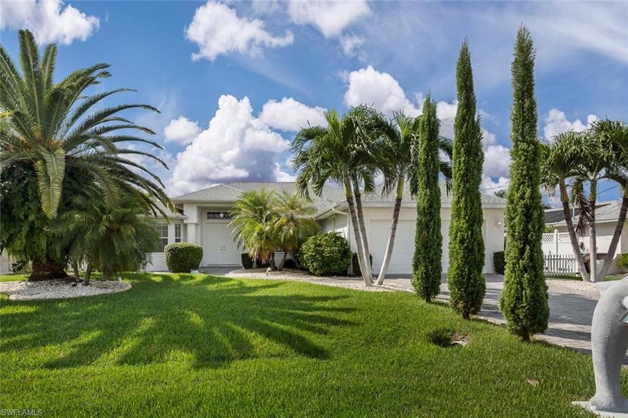 Gorgeous Gulf Access Home in SW Cape Coral situated on western exposure lot with breathtaking water views of intersecting canals.
The property features 3 bedroom and 2 bathrooms (pool bath ) and a spacious living area with an open DEN.
The kitchen is fully equipped and has quartz countertops, stainless steel appliances and a pantry . The huge pool deck with heated pool, jacuzzi and covered lanai with electrical sun blinds offers lots of extra space for lounge furniture. More upgrades include new front load washer and dryer, plantation shutters, engineered wood floors, electric hurricane shutters, lush tropical landscaping, boat dock with a 7k lb lift and a brand-new roof!
Pool Cage was recently re-screened. 
This home comes fully furnished and decorated.