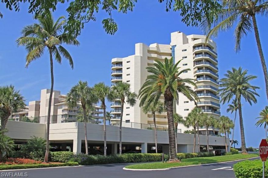 Enjoy the views of the gulf and a 180 degree views of the south end of Marco. Kitchen has granite counter tops, tile and carpeted floors, Master BR has sliding doors to balcony w/ views of gulf. Master En-suite has separate commode area and a separate shower and tub with large walk in closet. Views from Master, Guest, Dining & Living Room.