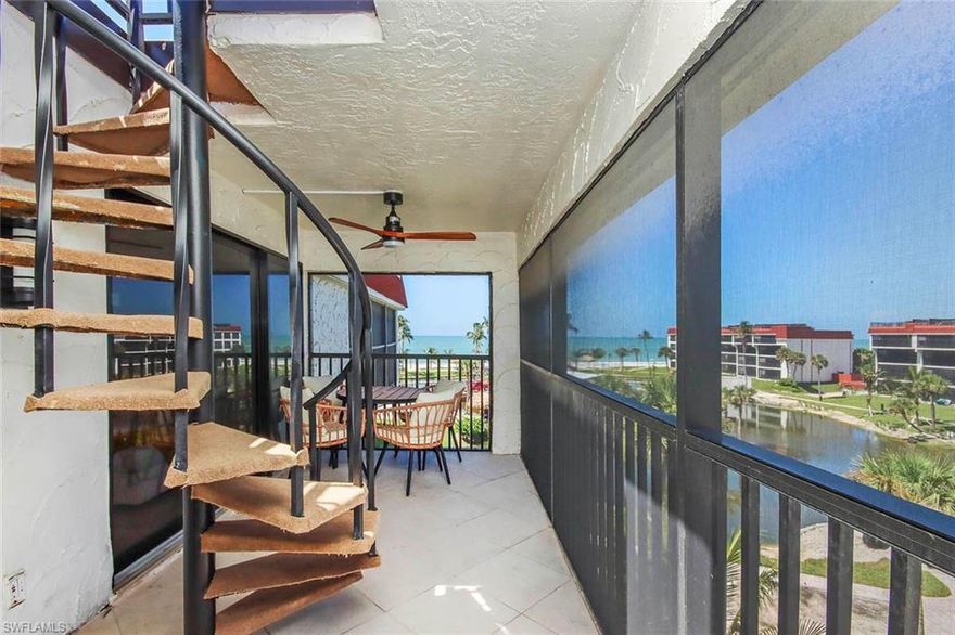 Unique opportunity for the Buyer who wants it all! This highly sought after fourth floor 2 bedroom two bath Penthouse condo with private sundeck boasting a spectacular panoramic view of the Gulf of Mexico and Sanibel’s world-famous white sand beach is now available as a family vacation property or income producing gem. Enjoy cooking in a tastefully updated kitchen with all new appliances, sure to please the most discerning gourmet chef. Just open the sliders in the bright and spacious primary bedroom and let the sound of the ocean waves lull you to sleep. En-suite primary bathroom offers luxury and privacy for refreshing after a day in the sun. Pointe Santo is a family friendly complex with BBQ grills, tennis, volleyball, pickleball, gulf front pool and spa. Spend one night here you will not want to leave!