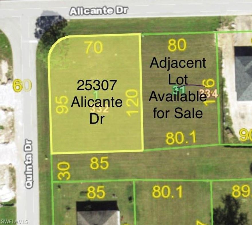 Side-by-side lots available in Burnt Store Village! 25315 Alicante Dr, is also available for purchase , providing a chance to combine the two for just under a half an acre of land. Don’t miss this amazing opportunity to build your new Florida dream home in the very desirable, up-and-coming Punta Gorda area. This corner lot offers city utilities in place, and does not require flood insurance!! Southern rear exposure provides potential to enjoy the Florida sunshine all day! Burnt Store Village, a former equestrian community, is dog friendly and offers a luscious resident park with a walking path around a picturesque lake, a picnic area and playground. Located within a few miles from Burnt Store Marina, the largest deep water marina in SWFL, has a 27 hole executive golf course, several restaurants and stores, as well as a gulf access marina 10 minutes from the Gulf of Mexico. The quaint little town of Punta Gorda is only a few miles away and boasts plenty of shopping, waterfront dining, and additional marinas.