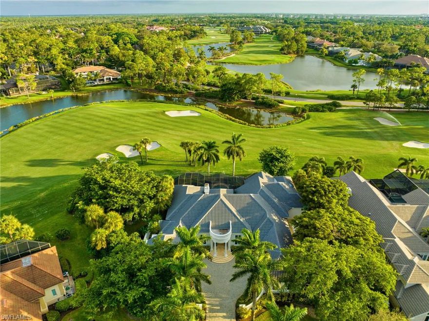 Extraordinary residences with bespoke interior updates, on such an incredible lot, do not come on the market often.  This Estate home is situated on 0.85 acres, southern exposure, overlooking the 4th Fairway of the Pine Course.  The views are gorgeous, vast and quiet, and it is difficult to decide if you will prefer to relax inside or out on your expansive pool deck, watching the world go slowly by.  Detailed, bespoke remastering of this residence must be seen in person, with beautiful, wood flooring (heated in some areas,) a most incredible kitchen and family room with wet bar, using the finest of materials and high-end appliances.  Details matter, and this home boasts of them everywhere, from the polished nickel hardware to quartzite, unique wallpapers and coffered ceiling details, home theater, and the most incredible Primary Spa bathroom with heated floors.  No worries with insurance, as this residence has a new roof and is hurricane protected throughout.  Your guests will be yearning for invitations to visit you! This extraordinary residence is located in Grey Oaks, a world-class Club with three golf courses, incomparable amenities, close to everything in Naples. Welcome home!