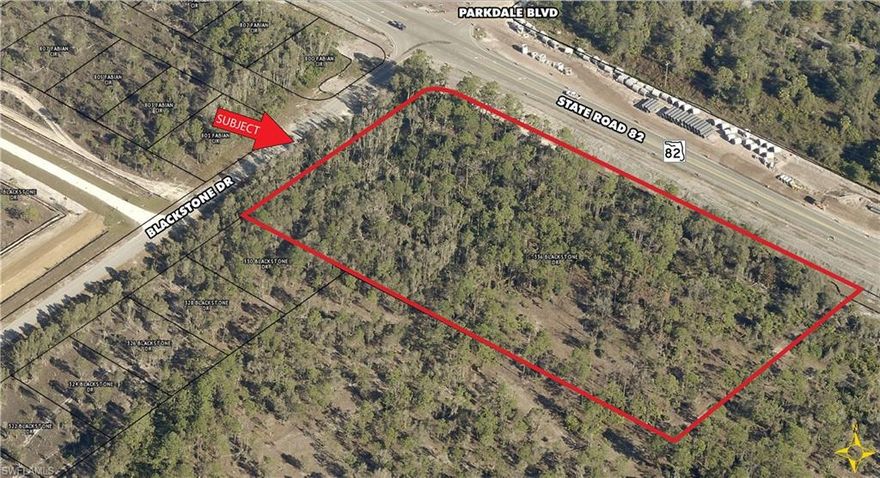 5± Acre corner lot offering great exposure with over 600’ frontage on State Road 82 and 370’ on Blackstone Drive. Excellent commercial opportunity along a major east/west corridor. Seller financing available for qualified buyer. Informal wetland determination report is available. Property is zoned C-1A with Future Land Use of Urban Community, which allows 6 units/acre or 24 ALF units/acre, subject to rezoning.