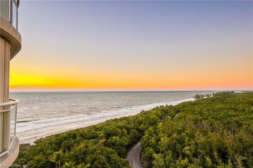 With dazzling sunset views and direct beachfront access, this stunning 4,548 square foot condo, located on the 10th floor of exclusive Moraya Bay, is perfect for entertaining or as a captivating family retreat. Enter through the private elevator and you’re greeted by gorgeous wood floors, floor-to-ceiling glass mesmerizes with magnificent views of the Gulf of Mexico from the kitchen, dining room, great room and master suite. A beautifully-outfitted chef-grade kitchen complimented by a full butlers pantry. Its inviting and expansive open lanai (with glass railings) makes sunsets feel close enough to touch. While the large master bedroom looks out over the Gulf of Mexico, the unit also includes two en-suite guest bedrooms, a Den, a powder room, as well as an open concept living room. And to make the good life even better, when you’re not spending time inside this spectacular space, Moraya Bay’s two pools, restaurant, gym, beach and poolside service, and full-time manned security and concierge services, make you feel as though you’re at a 5-star resort.
