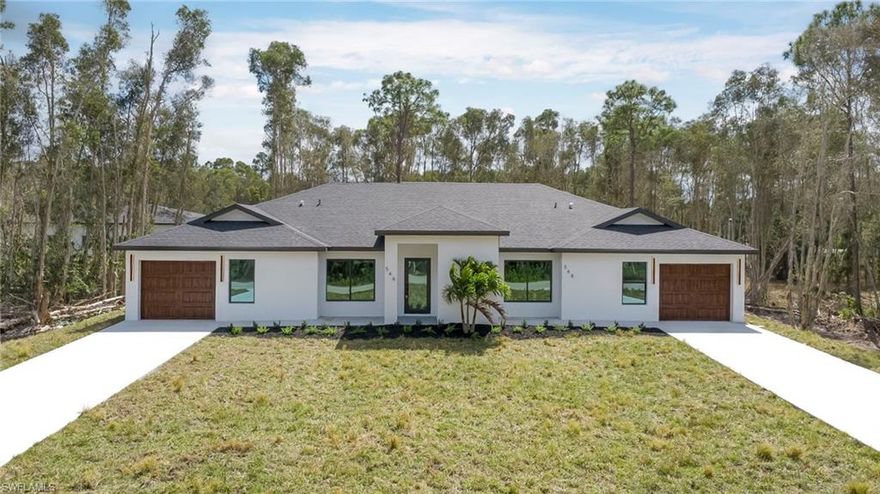 Brand New Construction Duplex in Lehigh Acres! Conveniently located near SR 82 with easy access to shopping, restaurants, parks, and Southwest Florida International Airport (RSW). Each unit features 3 bedrooms, 2 bathrooms, a modern open floor plan, spacious living areas, and contemporary finishes. Great opportunity for investors or owner-occupants looking to generate rental income in a rapidly growing area.