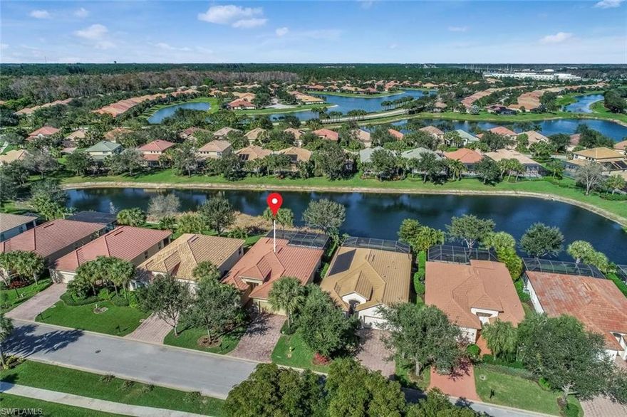 LOCATION,LOCATION WEST OF 75 -  CLOSE TO EVERYWHERE YOU WANT TO BE! A CENTEX QUALITY BUILT HOME! GENTLY USED, Super clean home sports a LARGE SPARKLING POOL, LAKE VIEW. Quality wood cabinetry, granite countertops and stainless appliances in kitchen, tile on the diagonal, upgraded lighting, fans and decorator window treatments. The lanai features a beautiful wood ceiling. The NEW kitchen stove  Dec 2019; newer ice maker 2017; updated security system and outdoor lighting front and back added in 2018. Hawthorne is centrally located in Bonita Springs only 6.5 miles from beaches, 20 minutes to RSW airport, minutes to Coconut Point Mall and Miromar Outlets, 5 minutes to fine grocery shopping. Enjoying biking and walking through the community or the newly renovated, up and coming DOWNTOWN Bonita Springs, enjoying art shows, local events, church in the park, restaurants, coffee house, music festivals and more. Hawthorne is an Active Community both socially with friendly neighbors and something for everyone including several monthly social events, outings, sports, cards and other games, bicycle group, book club and more. There are 2 pools, two fitness facilities, community rooms and tennis.