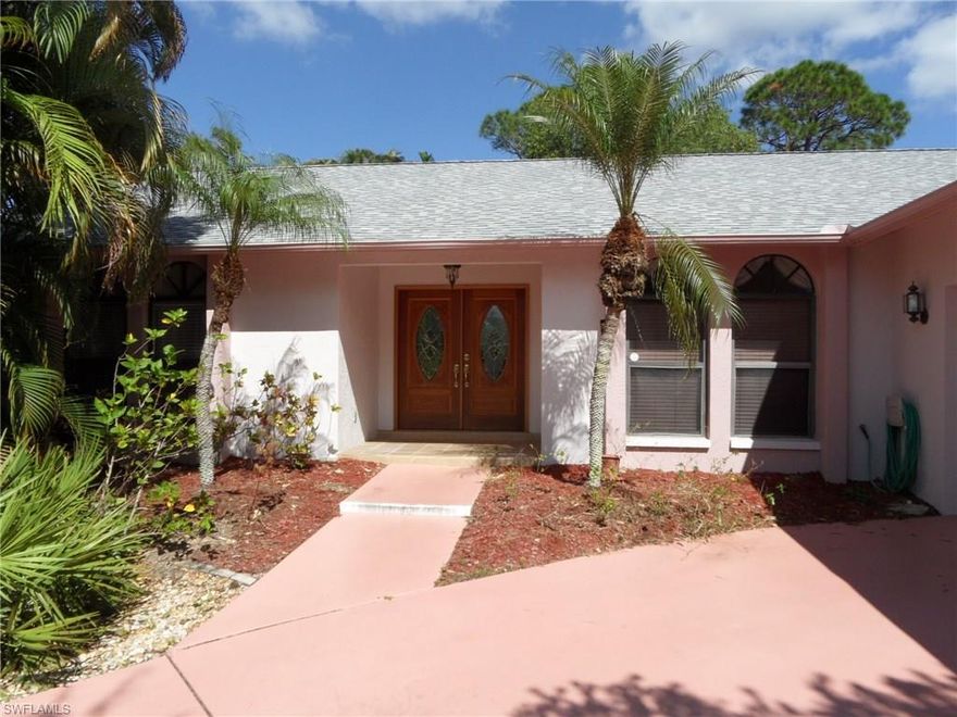 MUST SEE - Three bedroom, two bath pool home in Eagle Ridge. This home is on the golf course located behind the 10th hole green. This home is a split home with the Master bedroom split from the two spare bedrooms. Large Great room with vaulted ceiling and a large covered Lanai area for relaxing by the pool and built in spa. Eagle Ridge Development has modest HOA fees paid yearly. The Eagle Ridge Golf Course is a public course and there is no Equity Membership requirement. This home is located in South Fort Myers close to shopping. the sports complexes, medical and entertainment hubs. This home does offer the opportunity for updating and personalizing.