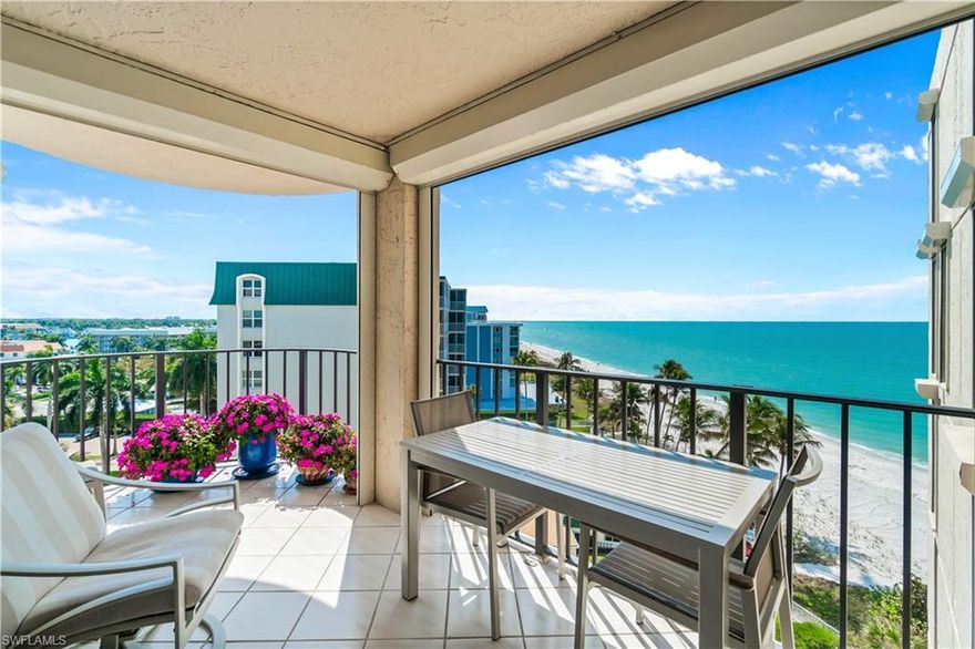 Positioned on the 7th floor of the esteemed Lausanne in The Moorings, this beautifully finished residence blends elegance, comfort, and coastal sophistication with stunning views of the Gulf, Moorings Bay and city skyline. This recently renovated 2-bedroom, 2.5 bath sanctuary offers over 1,500 square feet of thoughtfully designed living space, highlighted by a spacious open balcony where you can enjoy refreshing Gulf breezes. Every detail radiates warmth, from the refined custom finishes to the open concept layout that seamlessly connects the kitchen, great room, and dining area, creating an inviting setting for both relaxation and entertaining. The spacious primary suite is an oasis of tranquility with a generous walk-in closet while additional features include a bar with wine refrigerator, KitchenAid appliances, and in-residence laundry. Two deeded under-building parking spaces add convenience and value. Lausanne is a premier high-rise community on the largest beachfront parcel in The Moorings, offering a tropical pool oasis with a resort-style swimming pool, shaded pergola lounges, and a cozy fire pit. Residents also enjoy a fitness center, social room with full kitchen, game room, bike storage, library, and grill areas. Perfectly positioned just a short stroll to Venetian Village and moments from the best of Naples including Fifth Avenue South, Third Street South, Waterside Shops, and Mercato, this residence offers an exceptional lifestyle defined by beauty, comfort, and the very best of Naples beachfront living.