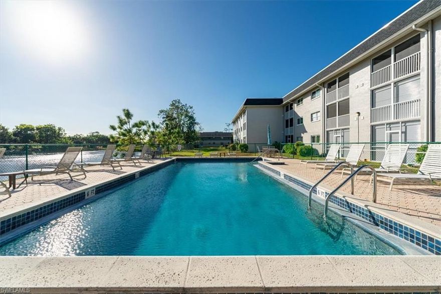 END UNIT! Downsizing or looking for that winter property to get out of the cold! RARE FIND! Nestled in the vibrant 55+ community of GOLF VIEW MANOR. This Beautiful 2 bedroom 2 bathroom furnished turnkey Top-floor corner unit comes with gorgeous Southern panoramic views of Lake & Golf Course. This is one not to miss! Upgrades include NEW HURRICANE IMPACT WINDOWS, NEWER Roof, AC 2020, NEW Thermostat 2024, 30 Gallon Water Heater 2022, Hard wired water heater system 2020, NEW 240V 30 amp Circuit Breaker, NEWLY painted Exterior of the building, all NEW Lanai screens, NEW railing & ELECTRIC HURRICANE SHUTTERS on Lanai. "GOLF VIEW MANOR CONDO ASSOCIATION" HAS COMPLETED ALL THE FLORIDA REQUIRED MILESTONE CONDO INSPECTIONS REQUIRED TO DO FOR THE NEXT 10 YEARS! Plus, enjoy the convenience of easy elevator access, a community pool w/kitchen area & view of Lake. Golf View Manor is a well-established & maintained Naples condo community. This wonderful condo has split floor plan, spacious kitchen with/white appliances, light brown cabinets, plenty of storage & pass through window, separate Dining room area & large Living room, screened in Lanai w/southern exposure! Spacious Master Bedroom with walk-in closet & sliders to Lanai. Master Bath with Shower, 2nd Bedroom & 2nd Bath with Tub/Shower combo. Some of the photos have been virtually staged to show all the possibilities! A short 7 Minute drive to downtown 5th Ave shopping, dining, Publix, entertainment, boating, golfing, tennis, pickleball, the Beach, approximately two miles from USOP National Pickleball Center. Location! Location!Llocated between Marco Island & Naples downtown. BRING OFFER PRICED TO SELL! This one is truly a RARE FIND!