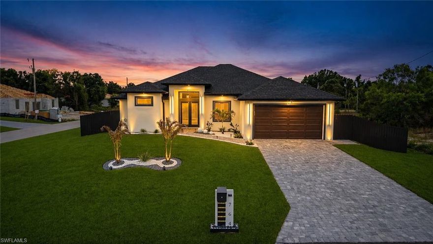 Barely lived in. Over $35,000 in owner upgrades already done. This is the rare opportunity to step into a 2025 new construction home that's already been thoughtfully finished — without the wait, the punch list, or the builder upgrade markup.
Positioned on a premium corner homesite in South Lehigh Acres, this 3-bedroom plus den, 2-bath residence blends modern design with the kind of custom touches that usually take owners years to add. The current owners purchased just five months ago and have already invested over $35,000 in meaningful upgrades: motorized remote-control window treatments, a custom baby gate installation, a retractable sun shade screen for the lanai, designer landscaping with accent walls, and additional refinements throughout — all transferring with the home.
Step inside and the layout immediately makes sense: a bright great room with split bedrooms for privacy, tray ceilings, tile flooring throughout, and a warm fireplace anchoring the living space. The kitchen is built for both everyday ease and entertaining — double oven, wine cooler, walk-in pantry, and a clean flow into the dining and living areas. The primary suite delivers dual sinks, a soaking tub, and a separate walk-in shower, while the den offers flexibility as a home office, nursery, or guest room.
Outside is where this home really sets itself apart. A heated concrete pool invites year-round Florida living, framed by a fully fenced yard, new landscape accent walls, an outdoor shower, irrigation system, and the new sun shade screen for comfortable afternoons on the lanai. The corner lot gives you extra breathing room and privacy that interior lots simply can't offer.
Built to 2025 standards, this home checks every box Florida buyers are asking for right now: impact-resistant windows and doors throughout, concrete block construction, tankless water heater, owned (not leased) water treatment system, and modern central electric HVAC — translating to lower insurance premiums, lower utility bills, and true hurricane-season peace of mind.
And because you're in a non-gated, no-HOA community, there are no monthly dues, no rental restrictions, and no board dictating your landscaping, your vehicles, or your Saturday plans. Park the boat. Add the shed. Make it yours.
Located just minutes from shopping, dining, major roadways, and a straightforward drive to Fort Myers, Gulf Coast Town Center, and RSW International Airport, this home delivers the quiet of a residential corner lot with the convenience of being connected to everything Southwest Florida has to offer.
The value here is simple: a brand-new home, already upgraded, priced below what it would cost to replicate today — and move-in ready the day you close.