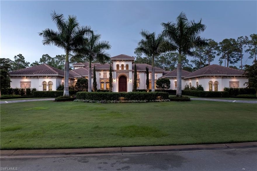 H.12593 - Everything you have ever dreamed of in a home this home has it all!  Classical architecture styled with transitional modern elegance this estate home is sited on a private cul-de-sac with lush landscaping on approximately 1.29 acres. Home boasts today's modern clean look and finishes!! Double mahogany doors open to an open floor plan with great room, fireplace and entertaining bar to welcome your guests.  Large eat in kitchen w/ 2 dishwashers, ample countertops & large pantry.  Owners office has a private entrance and custom finishes.  Bonus room on the first floor could be 5th bedroom, playroom, media room or exercise room.  The luxurious private master retreat with french doors to lanai, sitting area, morning kitchen, custom walk-in closets, spa like bath. Upstairs a VIP retreat with sitting area, bedroom, bath and morning kitchen & covered 2nd floor lanai.  A fully screened 42’ pool with spillover spa and bubbling fountain are breathtaking and provide ample decking for relaxation and sunning.  The outside space is designed for alfresco entertaining with a covered loggia appointed with cypress ceilings, outdoor gathering area with gas fireplace and large summer kitchen.