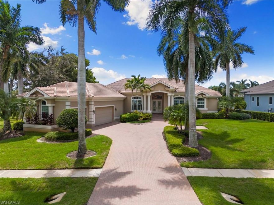 Beautiful waterfront home with southern exposure located on prestigious Caxambas CT in the heart of the Marco Island Estates. This gorgeous custom built home offers 3 Bedrooms plus Office/Den and 4 Baths featuring a 3 car garage, quick deep water direct boating access, less than 900 feet to Caxambas Pass and the Gulf of Mexico. The home boasts meticulous high end finishes and features including a spacious split floor plan, high elevation, impact windows, new remote controlled impact storm shutters, luxurious crown molding, plantation shutters, elegant lighting fixtures, solid core doors, and high volume ceilings throughout. In addition, the home includes a large gourmet kitchen featuring custom cabinetry, updated stainless steel appliances, granite countertops, breakfast bar, two ovens, ice maker, stunning backsplash with under cabinet lighting, and a large walk-in pantry. The wet bar is conveniently situated for entertaining family and guests in either the kitchen-dining area or the formal dining room. The primary bedroom suite offers a relaxing sitting area, two walk-in closets, and a spacious bathroom that includes double vanities, walk-in shower, a jetted tub, and additional closet space. Both guest bedrooms are ensuites providing comfort and privacy for guests. Additionally, there is a well-designed  4th full bathroom that is adjacent to the Office/Den that also serves as a convenient pool bath for the lanai. Step outside through zero corner sliders to your expansive new panoramic screened-in lanai. The extended covered lanai provides beautiful brick pavers, a brand new outdoor summer kitchen with a built-in barbecue grill, and a dining area perfect for entertaining. Enjoy sunshine all day long in your custom pool and spa that features all new pool equipment and an Aqualink Pool System. This move-in ready home sits on a half acre Estate size lot with 125 feet of water frontage. Large boat dock with two boat lifts including a 30,000 lb. lift offering safe protected harbor for your boat or yacht. Take advantage of this opportunity to live and invest in one of the best locations on the island especially being on the southern side of Caxambas CT. Great fishing, boating, and enjoy watching dolphins and manatees swim by from your lanai. Make this your new home on Marco Island.