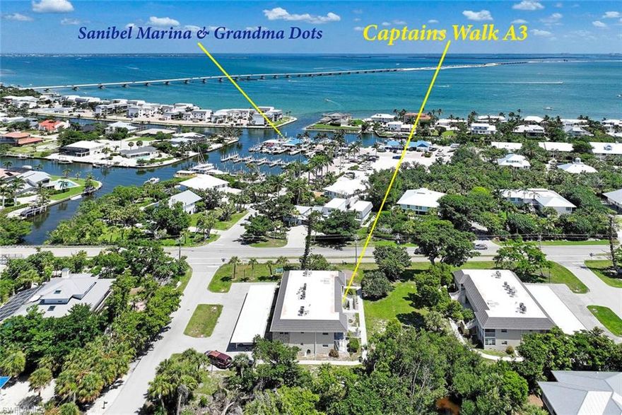 Best priced condo on Sanibel! All new and located on the east end of Sanibel Island and a quick walk to 5 separate beach accesses! Totally remodeled, one bedroom, one bath, new kitchen and bath. All impact glass throughout! Captains Walk is a popular residential complex with three docks and canals for kayaking! New roofs and new irrigation and landscaping starting soon. This unit is being sold unfurnished but some furniture is negotiable! Located directly across from the world famous Gramma Dots and a five minute walk to the Lighthouse! Easy accesson and off the island in season. Call today for a showing!