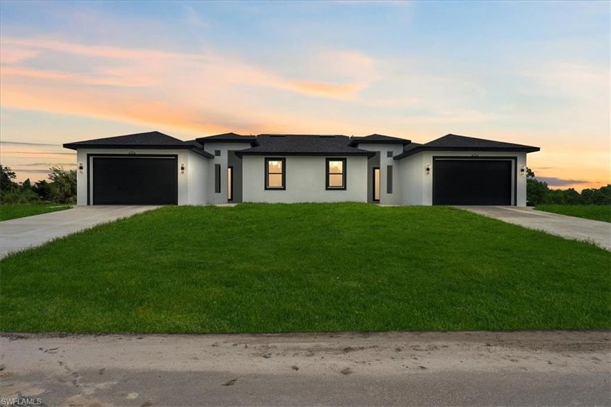 This stunning new construction duplex in the heart of Lehigh Acres offers the perfect blend of modern living and investment potential. Featuring two mirror-image units, each with 3 bedrooms, 2 bathrooms, and a spacious open-concept layout, this property is ideal for both homeowners and investors.

Built with hurricane-impact windows and doors, durable tile flooring throughout, and sleek granite countertops with stainless steel appliances, every detail combines style with peace of mind. Whether you choose to live in one side and rent the other or maximize income with both units, this duplex is designed for flexibility and long-term value.

Located in a fast-growing residential neighborhood, you’ll enjoy quiet surroundings while still being minutes away from shopping, dining, and major roadways.

Don’t miss the chance to own a brand-new property in one of Southwest Florida’s fastest-growing investment markets!