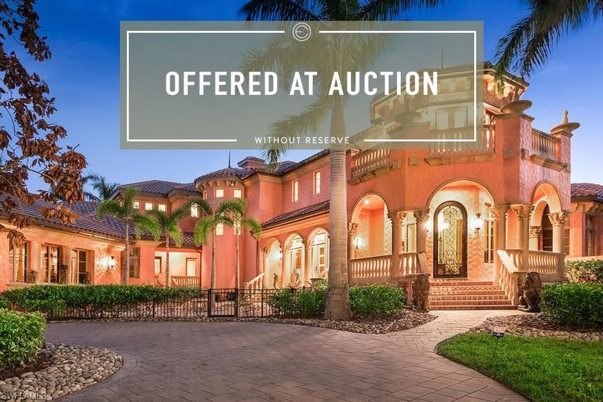 **No Reserve Auction to be held on-site, April 14, 2018, at 11:00 AM EST. Starting March 24, 2018, previews every Saturday & Sunday 1:00PM-4:00 PM EST, Private appointments available, Call for details.** New to the market, this exclusive waterfront luxury home by Arthur Rutenberg Homes overlooks the Caloosahatchee River and is now available to you. This masterpiece has over 10,000 square feet of living and over 20,000 of entertaining and living areas and amazing large covered sunset lanai on both levels. The first floor has a foyer leading to the gallery with dining and living areas and the den a relaxing cabana bath. The gourmet kitchen complete with leisure room, morning room, fireplace, butler's pantry and wet bar. A master suite with his and her bathrooms, sitting area, hobby shop, theater, and gym add to this spectacular masterpiece. The second floor includes a child's wing with two bedrooms, each with private full bath, study/playroom, media desks and balcony with a spectacular second-floor view. Two full guest suites. The lanai has an outdoor kitchen, outdoor fire pit, lagoon style infinity pool with 200 feet of water frontage on over one acre.