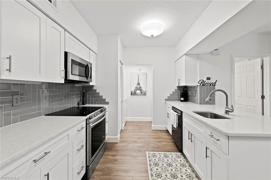 MOVE IN READY is an understatement on this centrally located Bonita Springs stunner! Whether you are looking for an adorable condo near the beach, or an investment rental, this FIRST FLOOR unit could be for you. Remodeled from floor to ceiling and offered beautifully FURNISHED, features include NEW A/C, NEW stainless kitchen appliances, Maytag Washer and Dryer, waterproof flooring throughout, Quartz countertops, frameless shower door, HUGE walk-in closet, NEW fans and fixtures, some of the LOWEST FEES around and much much more! The Gardens of Bonita amenities include clubhouse, community pool, exercise room and picnic area!! Come and visit this maintenance free Southwest Florida gem, and I assure you, you will not want to leave! Check out the virtual tour!!