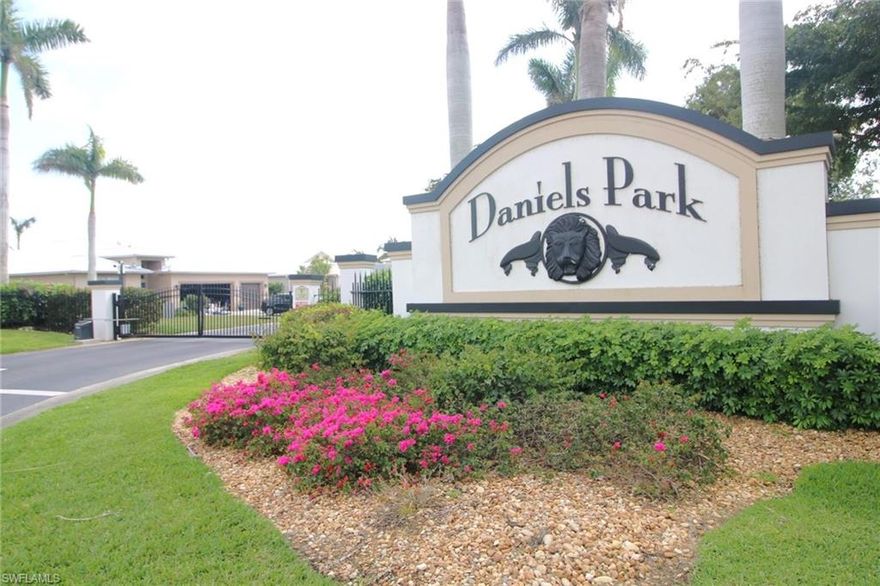 Rare opportunity to move into this meticulously cared for 2 bedroom, 2 bath, 2 car-garage attached Villa, located in the desirable gated community of Daniels Park!  This quiet community is tucked away off of Daniels Pkwy, yet close to restaurants, shopping and SW International Airport. The spring training facilities for the Boston Red Sox and the Minnesota Twins are also close by. 
The modern updated kitchen features soft close cabinets, granite counter tops, newer appliances, stainless sink & fixtures and a walk-in pantry! The flooring is updated with plank style tile throughout the main living areas, bathrooms and continues into the large screened lanai. The A/C was replaced in 2019 and the roof is scheduled to be replaced by the HOA this year. The Daniels Park community offers a nice mix of house styles and lots of beautifully maintained greenspace dotted with mature tropical trees. The community pool and shaded cabanas provide a perfect area for family fun and neighborhood gatherings. Enjoy piece of mind knowing  this community is NOT located in a Flood Zone!! Agents see attached supplements.