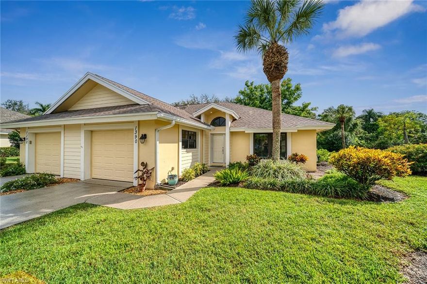 Fresh, clean, light, bright and airy. This immaculately kept two-bedroom en-suite home in a golf community is the quintessential easy-living residence. Considered to be the ideal spot at the quiet end of a cul-de-sac, the home fills with southwest exposure sunlight through the many windows, one being a giant picture window. The large primary bedroom easily fits a king-size bed and end tables with room to spare for seating and dressers. It also features large windows looking out to the private yard and sliders to the lanai. The primary bath offers a custom tiled walk-in shower, a separate oversized tub and dual basin sinks. With the split floor plan, the guest bedroom is at the front corner of the home with its own private bath. Designer furnishings, custom window coverings, gourmet kitchen, high-end stainless appliances, granite countertops, new paint and new roof make this home must-see. Imperial Golf Estates is a prestigious, live guard-gated community close to shopping, dining and the beach, yet offers a safe, serene environment. The large, tiled lanai offers an unobstructed view through its panoramic screen. The attached single-car garage directly enters the home.