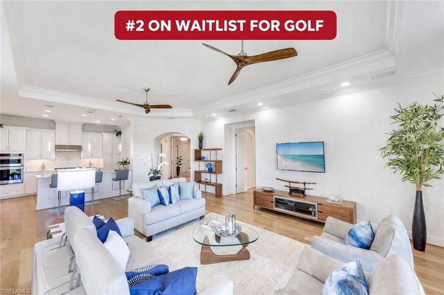 SHORT WAIT FOR GOLF – Wait List Position #2 with this unit! Watch Florida sunsets
from your extensive wrap around loggia with serene unobstructed long lake views.
Luxuriate in the expansive open floor plan, entertain your friends and family in the large
Chefs kitchen with Natural Gas appliances. The private foyer entrance with secured
elevator access truly affords the privacy of single family living, with a maintenance free
lifestyle. Professionally designed and furnished featuring three bedrooms, en suite with
full baths, plus a large den or office with its own private lanai. Primary Suite with private
entry to lanai/loggia and well appointed large Primary Bath with oversized walk in
shower and separate tub. All bedrooms feature custom closets. French White Oak
hardwood wide-plank flooring emphasizes the natural color palette and neutral finishes.
Bay windows accent the separate dining room, or dine at the expansive kitchen island.
Convenient trash chute and large laundry/cleaning storage and private garage storage
room. Two and a half parking spaces – enough for 2 cars + your electric golf cart! In
addition to the Greg Norman/Pete Dye designed golf course, Talis Park offers resort
style living in a gated community with multiple dining venues, a community pool and
spa, tennis, pickle ball and bocce ball courts, a large fitness center and much more.