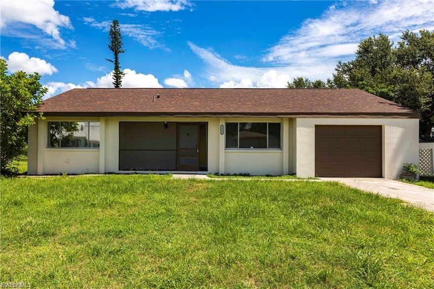 REMODELED 2-bedroom, 2-bath home with a large 1-car garage in a quiet Cape Coral neighborhood. This single-family residence offers an open layout with plenty of natural light and comfortable living space. Beautiful gourmet kitchen with island will entertain any chef. Beautiful bathrooms have been completely remodeled with the latest trends. Conveniently located near schools, shopping, dining, and easy access to major roadways like the Pine Island corridor. Ideal for year-round living, as a seasonal retreat or as a rental investment..