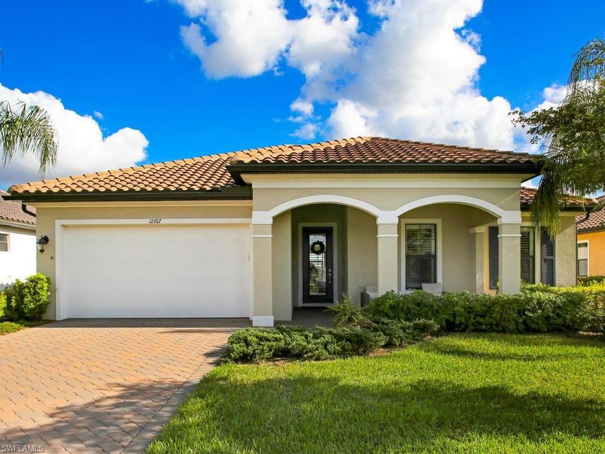 Come see this meticulously maintained 2312 sqft home, located in the desirable community of Hampton Park at Gateway! Just minutes from Fenway South Park and SWFL International Airport, this 3 BR+den, 2.5 bath home offers something for everyone. This is the last WCI home built in Hampton Park, and it boasts an incredible amount of features such as the large paver driveway, 2 car attached garage, sunny front porch, custom plantation shutters and impact resistant doors/windows throughout, just to name a few. The open/airy living space is stunning, with tray ceilings, crown molding, rectangle tile and ample natural lighting throughout. The light and bright kitchen gives you granite counters, a large island, upgraded 42 inch cabinets w/ upper crown molding and stainless steel appliances. The master bedroom also gives you tray ceilings, as well as a private ensuite fit for royalty w/ dual vanities, and a gorgeous walk in shower. The paver lanai is perfect for hosting guests, or simply relaxing w/ a cup of coffee. Hampton Park also offers a great list of amenities to enjoy, including a fitness center, resort-style pool and tennis court.