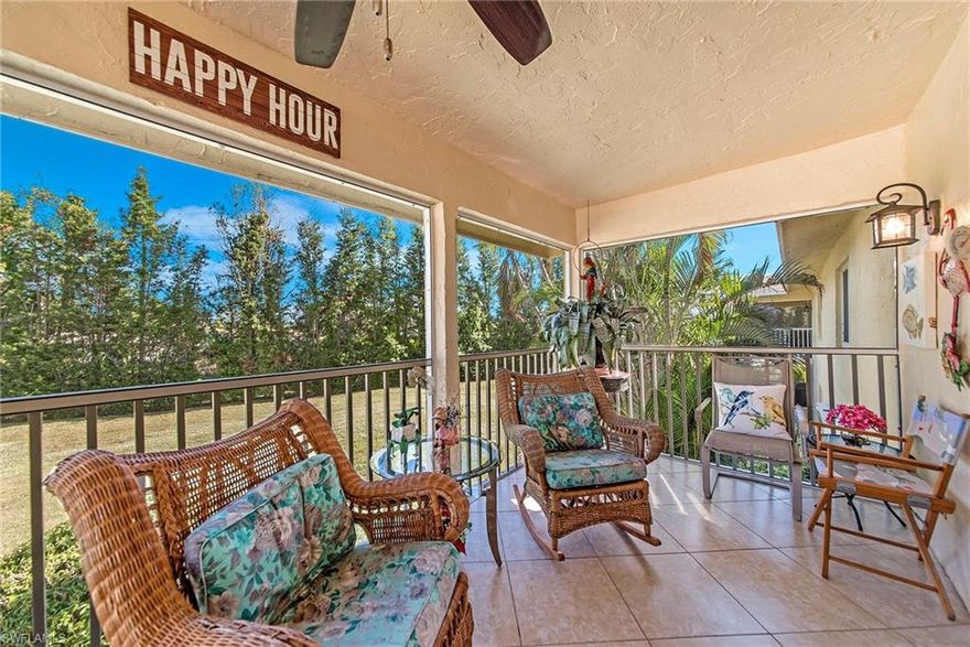 This 2-bedroom/2-full bath, second floor, Audubon Certified GLADES GOLF & COUNTRY CLUB condo comes elegantly renovated and fully FURNISHED with Designer Furniture throughout.   A Light and Bright corner unit with open floor plan and IMPACT windows, door and sliders. Large DIAGONAL TILE thru-out.  Air Conditioner and Water heater 4 1/2 years old. Roof 6 years old. Tray ceilings in Living Room.  CUSTOM CABINETRY, GRANITE and HARDWARE in kitchen and bathrooms.  Glass tile backsplash, NEW APPLIANCES and luxury lighting and fans.  Large screened and FURNISHED LANAI; very Quiet Street with little to no traffic. This is a BUNDLED GOLF community with TWO FULL 18-HOLE COURSES (Par 70 & Par 55), Club House, Pro Shop, 9 pools, 10 tennis courts. 3 bocce ball courts and the locally renowned, BLUE ZONE certified, 19th HOLE RESTAURANT.  The Glades is located just a 10-minute, 3.5-mile drive to downtown 5th AVENUE and its FAMOUS WHITE-SAND BEACHES or a 30-minute drive to the center of MARCO ISLAND and all it has to offer.