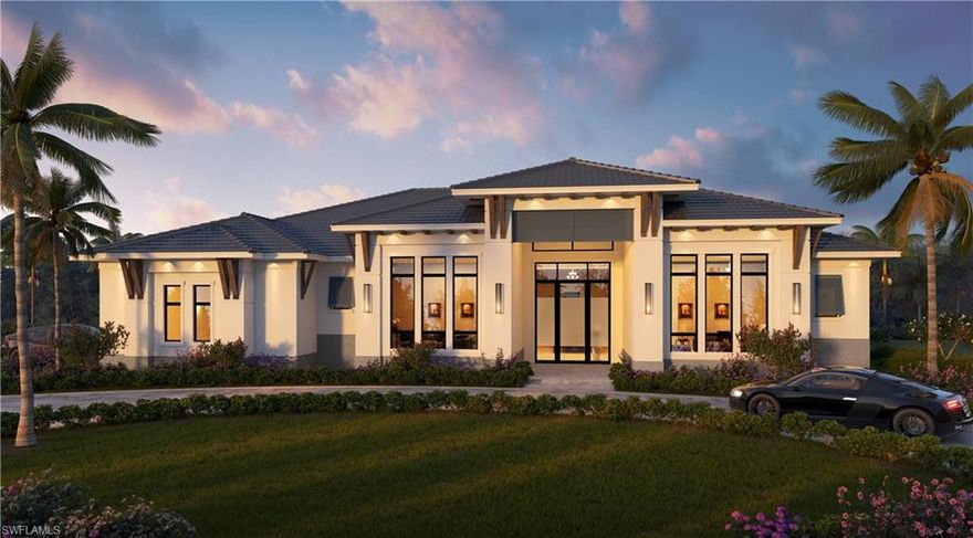 Slated for occupancy in April 2022, this is a rare opportunity for you to own a new home in the much sought-after Bonita Bay community.  It now includes an optional furniture package offered through Victory Designs, enabling the buyer to move in completely furnished!  This coastal estate home will offer just over 4,500 sq. ft. of living space under air and 6,600 sq. ft. of combined indoor/outdoor living space. Designed and built by The Lykos Group, a trusted and respected Naples name since 1991, it features either 4 bedrooms plus den, or 5 bedrooms all en suite, a 3 car side entry garage, pool and spa, outdoor kitchen, Andersen windows, Quartz countertops, Miele appliances and other features too numerous to mention here, but detailed on the Features and Construction Spec’s sheet. Amazing long lake views from the main areas of the house, elegant master suite, kitchen, etc. Enjoy the total lifestyle that not only this home offers, but Bonita Bay w/5 golf courses, private beach, marina, sports/racquet center w/ resort-style pool, lifestyle center w/ state-of-the-art fitness facility, luxury spa and salon, plus miles of walking & biking trails, & 3 parks.
