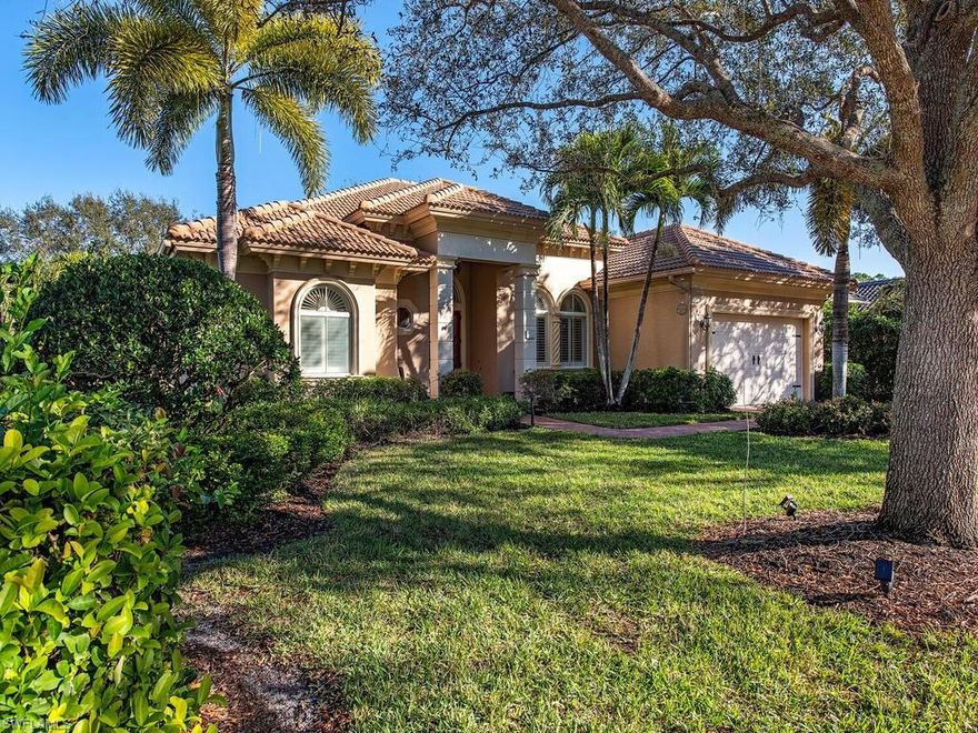 RARE FIND! Stunning, bright & open 3 BED/2.5 BATH "former" Horse Creek Estates MODEL POOL & SPA HOME that backs to a Palm River canal in North Naples. They went overboard with the upgrades: 12-foot ceilings, 8-foot doorways, 20" diagonal tile, granite countertops, 5.25" baseboards & 8" crown molding, spacious 5-piece owner's bath suite, large bay in owner's bedroom suite, generous kitchen storage with new s/s GE Profile Chef Series oven & dishwasher & microwave, and surrounded by hurricane impact-resistant windows & garage door. Across from La Playa Golf Club & multi-acre Preserve and backs to serene mature landscaping and a tranquil, lazy canal. Indulge in the Spa setting of your spacious screened lanai! And reaching major areas of Naples & Bonita are easy from this spot... just jump on Goodlette, Airport Pulling, Livingston, US 41, and I-95. Even better... just minutes from Delnor Wiggins and Vanderbilt Beach! And perhaps best of all, LOW community HOA = less than $375/mo. NEW IN 2022: • PAINTED INSIDE/OUT  • 4-YEAR OLD A/C w/ NEW ELECTRONICALLY CHARGED AIR IONIZER (ion generator that removes particulate & freshens the air) + NEW 4" THICK IN-LINE AIR FILTRATION SYSTEM