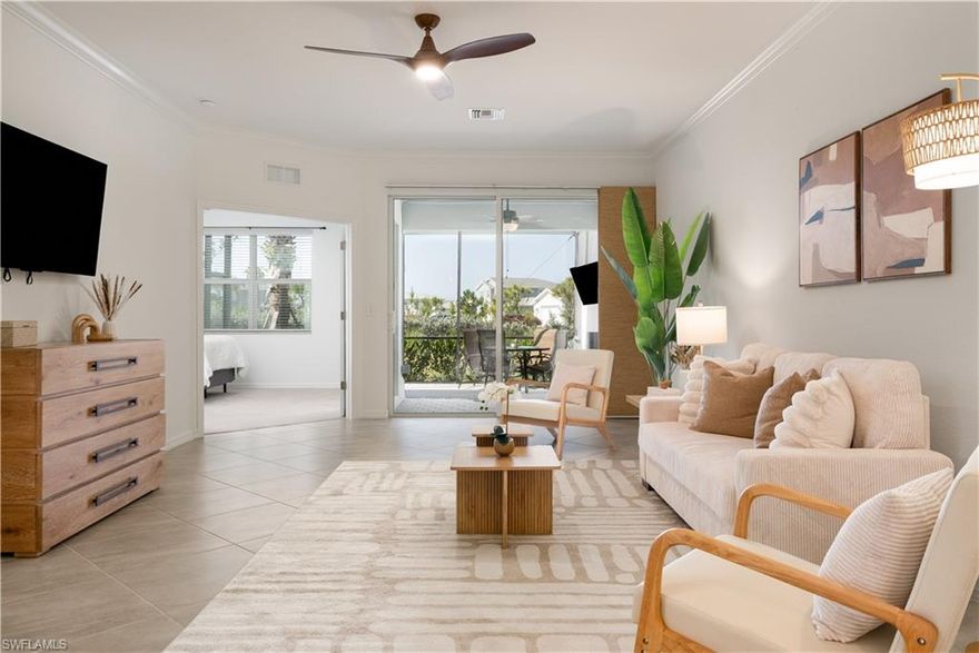 Unbeatable Modernity in Babcock Ranch, SWFL's Most Popular Community! This isn't your average villa! This modern oasis offers a unique combination of style, functionality, and the vibrant community atmosphere Babcock is known for. Featuring a coveted split-bedroom layout, this home boasts 2 bedrooms, 2 full baths, a dedicated home office/den, and a desirable open floorplan.  Enjoy the ease of cleaning with beautiful tile throughout the main areas, transitioning to cozy carpets in the bedrooms for comfort and sound absorption.. Kitchen has beautiful white cabinetry and a full stainless steel package that includes sink with garbage disposal, refrigerator with icemaker, dishwasher, over the range microwave, and a GAS stove. You will also love the washer and GAS dryer stay with the home; it also has a tankless GAS water heater Living in Babcock Ranch means becoming part of a thriving community. Enjoy endless events, activities, walking/biking trails, and easy access to Publix, Starbucks, a dog park, nail salon, playgrounds, farmers markets, live music weekly, holiday events and numerous restaurants – all accessible by golf cart.  You will have tons of opportunities to get to spend precious time with friends and neighbors in this amazing town. Don't miss your chance to experience the best of Babcock Ranch living! Schedule your personal tour today!