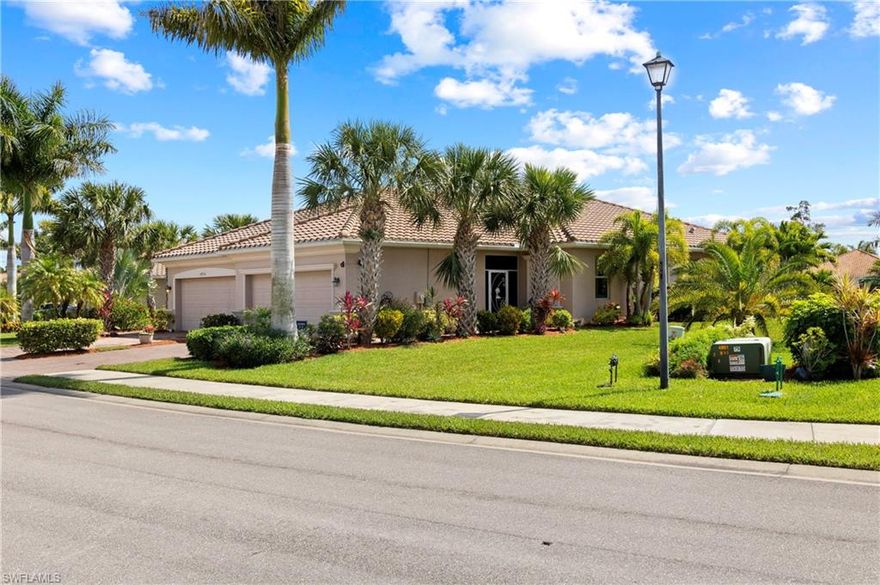 This beautiful Lake Front attached villa has ideal southeastern exposure and boasts great views from the newly extended paver lanai with full screen enclosure. Enjoy watching the wildlife and quiet evenings sitting in your expansive enclosed lanai. This Magnolia style floor plan is on a corner oversized lot. The home offers three generous bedrooms with two full baths. The kitchen has beautiful spacious granite counters, stainless appliances, pantry, and breakfast bar. There is tile throughout with carpet in two of the bedrooms. Garage is extended to a full 22’ for lots of space and extra storage. The driveway, walkway, and lanai pavers have all been sealed to provide low maintenance and a great look. The exterior has beautiful mature plantings around the home for privacy and beauty. This home being sold by the original owners, used only seasonally, never rented, and is impeccably well maintained.
Reflection Lakes offers a club house which includes a state-of-the-art fitness center, billiards, card room, swimming pool, child’s pool, and bocce ball courts, along with playground for the children