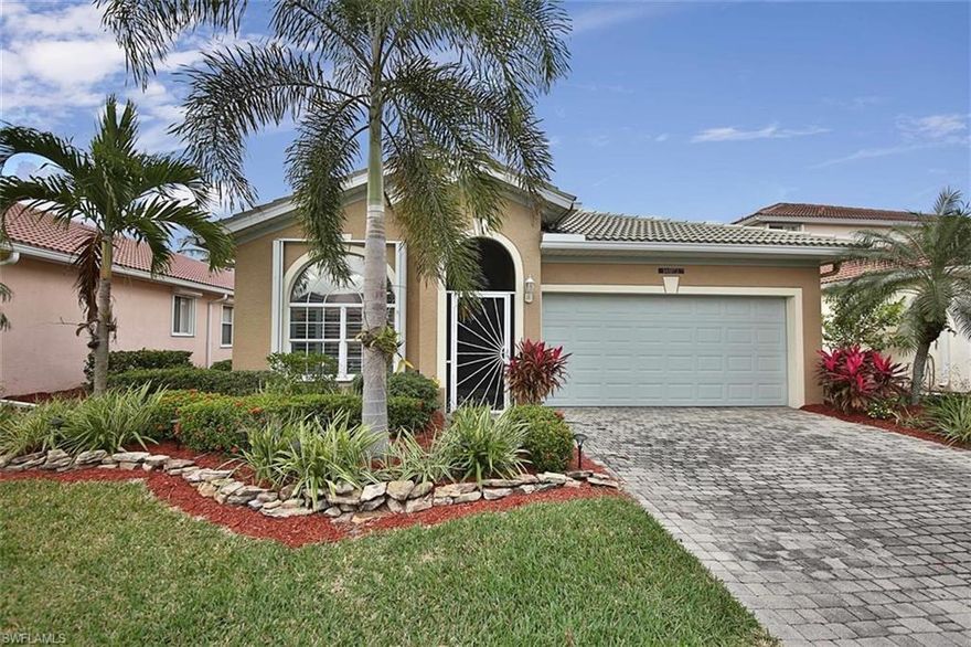 Welcome home... To this beautiful 3 bed 2 bath single family home that is located in the very desirable community of Reflection Lakes.  Upon entering the property you walk into the formal living space that leads into the kitchen/great-room area.  The bar in the kitchen that over looks the great-room provides eating and serving space for either hosting a dinner party or even just casual dinning.  Tile in the entry that leads to the kitchen which is equip with granite counter tops, glass top stove, french door fridge with the pull out freezer, a ton of cabinet space, and tile backsplash.  The master bath has a beautiful jacuzzi style tub with dual sinks and a huge walk in closet.  Enjoy the beautiful South Florida weather on the tiled and caged lanai that faces the lake, creating the perfect majestic environment.  Reflection lakes is a gated community in the heart of Fort Myers that features two clubhouses, two pools, exercise room, library, play area, tennis courts, volleyball, basketball, billiards, and bocce ball courts.  Call today to make your private showing !!!!!!!!!!