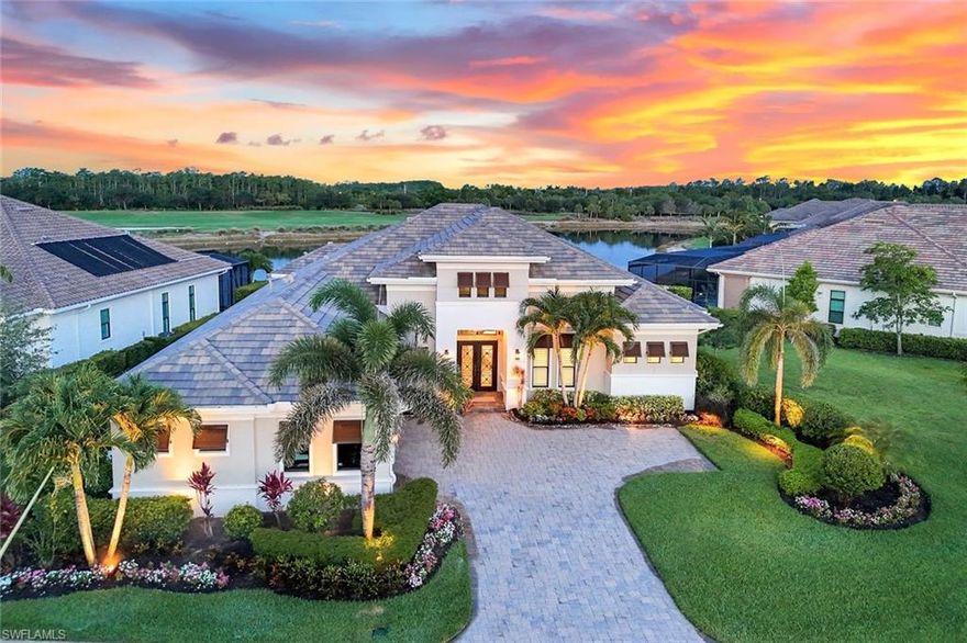 A rare opportunity awaits on Esplanade’s most private enclave of custom estates. FULL GOLF MEMBERSHIP INCLUDED.  This exquisite Glenmore floor plan custom built by STOCK Development is ideally situated on a quiet, coveted street, offering an unmatched blend of privacy, sophistication, and panoramic views of the lake, golf course, and natural preserve. From the moment you enter, you’ll be captivated by the elegant finishes and breathtaking scenery that frame every window, a perfect harmony of resort-style luxury and timeless design. 
Thoughtfully designed for both everyday living and grand entertaining, this 4-bedroom plus den, 4.5-bathroom home welcomes you with an expansive open layout and seamless indoor-outdoor flow. The heart of the home is a designer chef’s kitchen featuring TWO, 9-foot islands and one that comfortably seats eight, GE Monogram appliances, custom cabinetry with under-cabinet lighting, and a Dual Zoned Wine and Beverage Refrigerator. The adjacent living and dining spaces are adorned with custom millwork, tray and coffered ceilings, elegant light fixtures, plantation shutters, crown molding and custom drapery, all adding layers of warmth and sophistication.
The luxurious primary suite offers a serene escape with dual walk-in closets, a cozy reading nook, and a spa-like bathroom complete with a freestanding soaking tub, oversized walk-in shower, double vanities, and a dedicated makeup area. Each guest bedroom enjoys its own private en-suite bath, providing comfort and privacy for family and friends alike.
Step outside and experience true resort living on your private lanai, where brick paver flooring extends to an inviting outdoor fireplace and TV lounge, a full summer kitchen with bar seating, an outdoor shower, and a spectacular saltwater pool and spa with spillover feature, all under cover and protected by Storm Smart motorized screens. The home is further enhanced by a whole-house generator, impact-rated windows and doors, a full-home water filtration and reverse osmosis system, and an air-conditioned three-car garage with built-in storage.
Located within Naples’ premier bundled golf community, Esplanade offers an unmatched lifestyle including an 18-hole private golf course, resort pool with cabana bar, full-service spa, tennis, pickleball, bocce, state-of-the-art fitness center, and 11 miles of walking and biking trails. The 54,000-square-foot clubhouse features fine dining, wine lockers, and a calendar full of social events and activities.
This is more than a home, it’s a private sanctuary where luxury, lifestyle, and location come together in perfect harmony. ALL THE GOLF, TENNIS, FITNESS, PICKLE BALL AND LIFESTLYE AMENITES ARE INCLUDED WITH THE PURCHASE OF THIS HOME.