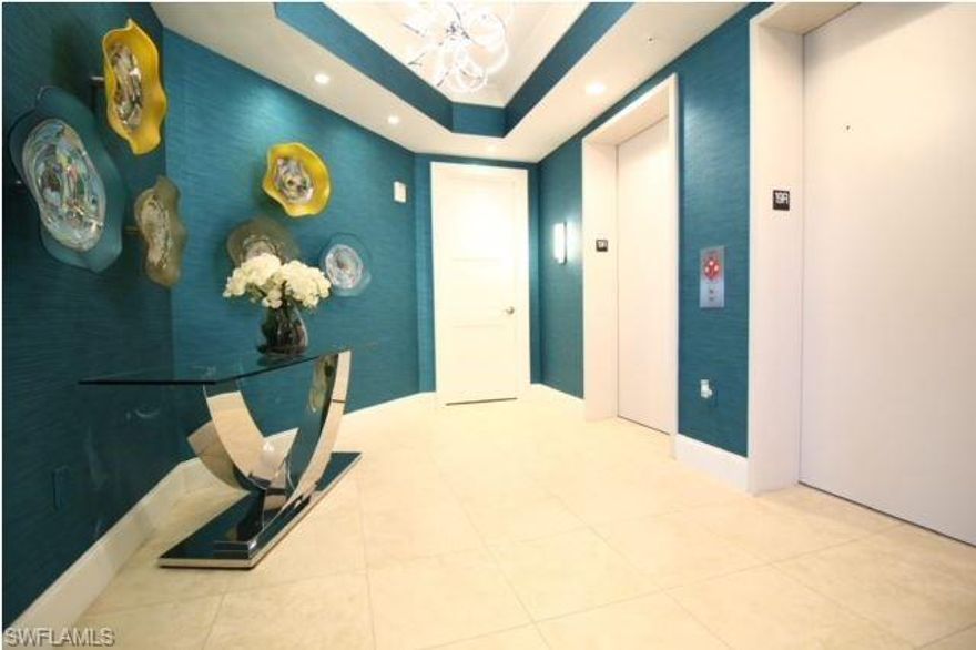 C4794- Live the ultimate Florida lifestyle in this coveted end unit residence featuring custom upgrades throughout! Elevator opens to your private lobby with 10’ ceilings throughout. Masterfully custom designed including hardwood flooring, cabinets throughout, lighting, and entertainment features including a sub-zero wine refrigerator with enclosed cabinetry. Lutron Home Control System with remote control capabilities for whole house music, Apple TV, lighting, & shades.   Rear Terrace features remote controlled hurricane shutters. Kitchen features a quartz waterfall center island and backsplash, Sub Zero refrigerator & freezer, Thermidor double ovens, Miele built in coffee station and dishwasher & Scotsman icemaker. Main terrace features Natural Gas Grill.  Custom designed master bathroom features oversized Jacuzzi bathtub & steam shower.  View from indoors is exceptional with extensive glass showcasing sunrise-to-sunset views of the islands, Gulf, mangrove preserves, & golf course. Features a 24-hour Concierge Service, Resort -Style Pool, Movie Theater, Bar/Billiards Room, Fitness Center, Clubroom, Guest Suites, & a rooftop lounge.