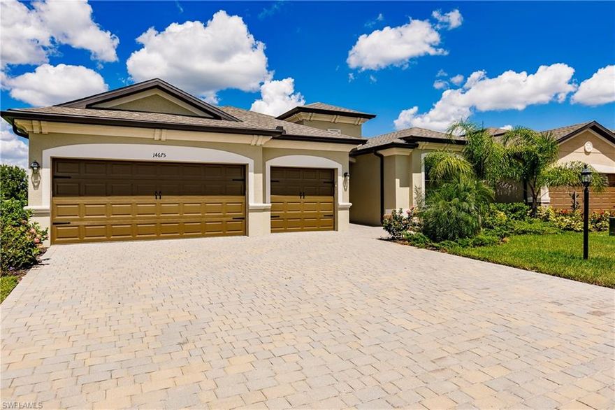 GREAT OPPORTUNITY! GORGEOUS SUMMERVILLE II POOL HOME, BUILT 2021, ON OVERSIZED LOT!! The builder (Lennar) has SOLD all their 3-car garage homes at Portico, making this a RARE CHANCE to own one of their most popular + sought-after floorplans in this wonderful community! And to top it off, this home already has a BEAUTIFUL 12'x26' POOL, swimming and splashing fun the whole year round guaranteed! OPEN FLOORPLAN, perfect for family living and entertaining friends. Great Room w/high ceilings + tall glass sliding doors, leading to the covered lanai. Gourmet Kitchen, huge granite island w/bar, stainless appliances & walk in pantry. Spacious Owner Suite w/private lanai access, two walk-in closets and en-suite bathroom w/large walk-in shower. Extra Den w/French Doors is ideal for a home office or hobby space. Many upgrades throughout. Treat yourself to a truly relaxed Florida lifestyle + enjoy privacy and beautiful lake + nature views from the extended pool deck. NO FLOOD INSURANCE REQUIRED! 
Portico is a highly sought-after community w/Low HOA fees. Amenities include clubhouse, community pool, gym, yoga/exercise room, tennis, pickleball, basketball, play area. Pets, Fences & LSVs permitted! Great location, short drive to I-75, shopping, dining & more!