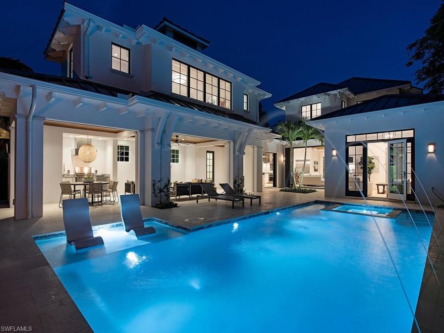 Classic, Old Florida inspired cottage with clean lines by award-winning Boston Architect Jeffrey Clark. Beautiful, black-clad Anderson windows provide the perfect contrast with the soothing shade of white on the exterior, and are in harmony with the charcoal-bronze roof tile. An abundance of glass allows the warm sunshine to illuminate the interiors, and enhance the glow of the Legno Bastone white oak flooring, and the neutral interior paint palette. Miele appliances for the discerning; 30” column fridge and freezer, 48” dual-fuel range and double dishwashers. Interior and exterior fireplaces, plus a fire pit area allow for multiple gathering areas. The baths are covered in soothing whites and greys highlighted by Rohl and Brizo faucetry. Fantastic, covered outdoor living and pool/spa areas are in perfect scale with the home. The separate entry guest suite is an architectural highlight providing a true retreat for those special visitors. There is a 22KW generator for the property as well.