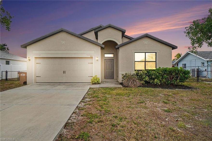 PRICED TO SELL!! Welcome home to this newer-construction property located in a desirable Cape Coral neighborhood with city water and sewer ASSESSMENTS PAID! Designed with a spacious open concept layout, this home offers comfortable living and great flow for everyday life or entertaining. Situated OUT OF THE FLOOD ZONE, it provides added peace of mind. The fully fenced backyard is perfect for pets, play, or creating your own private outdoor retreat plenty of room for a pool. Whether you're buying your first home or adding to your portfolio, this opportunity is one you don't want to miss!