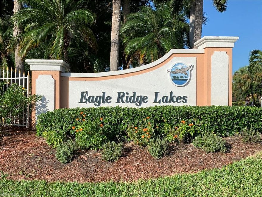 Live the SW FL lifestyle in this rarely available first floor, 2-bedroom + den, 2-bathroom coach home with attached 1 car garage in beautiful Eagle Ridge Lakes. This open concept coach home is beautifully decorated and being sold turnkey and has everything you need to just walk thru the door and begin enjoying the Florida sun, wildlife, and lake views.  This gated community is pet friendly with low fees and is located within minutes of I-75, RSW International Airport, Boston and Minnesota spring training camps, hospitals, shopping, restaurants, and parks. It also offers many fabulous amenities including clubhouse with social room, exercise room, heated swimming pool and lap pool, sauna, pickleball, tennis, basketball, shuffleboard, walking paths, and playground area. This unit has over 1,400 square feet with all new tile flooring throughout in 2019, new commercial hot water heater in 2020.  New title roof, gutters, and painting were all completed in 2020.  This piece of paradise is incredibly clean and fresh and will not last long!