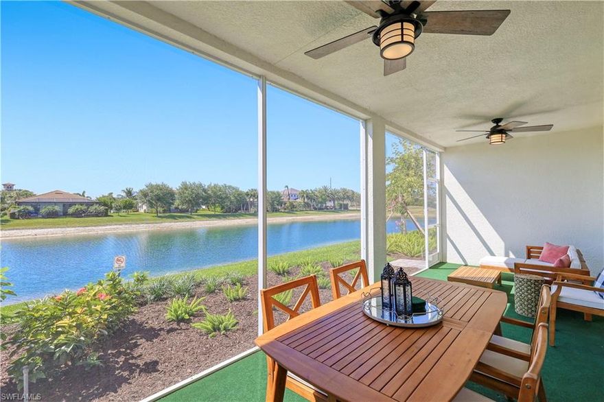 H9454 - PERFECTION! This meticulously maintained First Floor Coach home boasts sunset water views and high end finishes. The eat in  kitchen has a quartz island, beautiful tile back splash w/ under counter lighting, large sink & all stainless steel appliances. The great room is elegantly appointed and  features custom craftmanship with built in bookcases while the master bedroom features crown molding and ship lap tray ceiling along with black out shades for a sound sleep. Each bathroom has luxury finishes & beautiful tile and hardware.  There is storage galore including oversized master closets & laundry room. The attached garage offers private entry and extra shelving.  The large lanai is perfect for relaxing and entertaining, The home even has a whole house surge protection system. Richmond Park offers a pool, spa and clubhouse for all to enjoy and is situated in the most convenient location to shopping & dining, Gulf Beached and RSW. This charming home is offered turnkey to make relocating simple and easy.