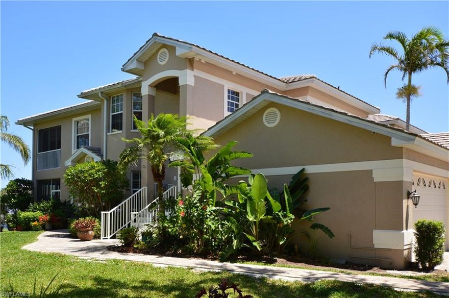 Look no further for the perfect condo! A beautifully decorated coach home boasting granite counter tops, clean white cabinetry, and stainless-steel appliances in the large eat-in kitchen and custom built-ins in the open living area. Ten-foot ceilings are emphasized by crown molding throughout. Gorgeous tile floors extend from the Great Room into the lanai and new wooden floors welcome you to the Bedrooms and Den. Custom plantation shutters adorn hurricane windows. Windstar Country Club is a stunning gated community located on Naples Bay. Golf and social memberships are available, along with amenities like tennis courts and an expansive fitness center.  AS AN ADDED BENEFIT, THIS CONDO AS ALL UNITS IN MARINA COVE HAVE THE BENEFIT IF NEW STATE OF THE ART METAL ROOFING.