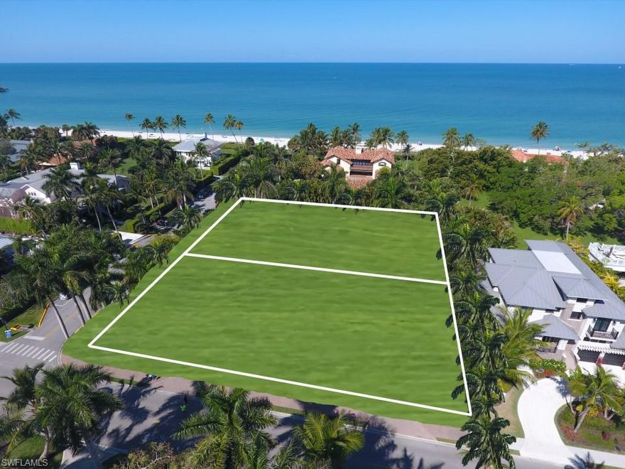 A RARE FIND! A Double Lot located in the BEACH Block of Old Naples. Panoramic Ocean views Both Lots combined will accommodate a 16,000+ SF Home! This is truly a rare find given it's location within the Golden Triangle! Only steps to the Beach!! 3 Blocks to infamous 5th Ave. S. and 5 Blocks to the 3rd Street S. District. No vehicle required to enjoy the finest that Old Naples has to offer. Choose your own Floor Plans and Builder or work with ours. All offers considered! There has not been a double lot located in the Golden Triangle in Old Naples for sale in many years. The opportunity to own and develop such a perfectly located property with panoramic views of the Ocean, Naples Pier and stellar sunsets is very rare! Living just steps from the white sands of Naples Beach will forever be the better lifestyle choice. Owning such a large lot offers soo many options. Share your beach home with the family by constructing one large home or two homes with guest homes centered around the pool and spacious outdoor kitchen and entertainment areas. The coveted Southwestern exposure insures that your pool will always have sun. Whether it is your grandchildren or your fountains.