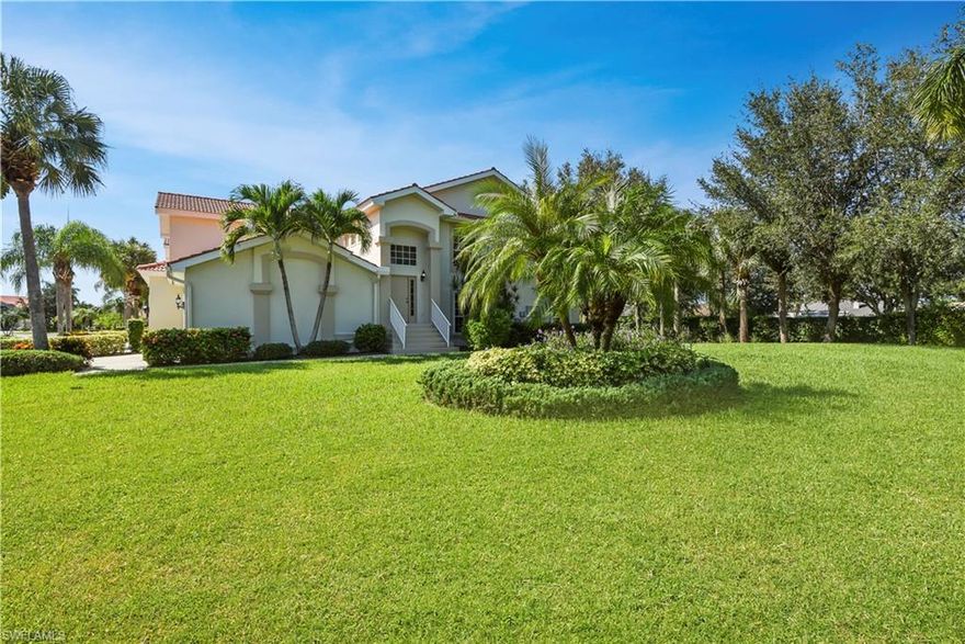 Rare find in Avalon Bay! This second floor end unit has one of the most desirable locations in all of Avalon Bay, w/ a side front entry that overlooks a large well-landscaped yard. Situated on a low traffic cul-de-sac road and having lots of privacy w/ the rear of the building facing landscaped area. A BRAND NEW a/c unit (w/ 10 year transferable warranty) has just been installed in this home that offers over 2,000sf of living space in a great room & split bedroom design. This home has an incredible open feel w/ lots of windows allowing tons of natural lighting to pour into the rooms, cathedral & vaulted ceilings, picture windows, spacious master suite featuring dual walk-in closets, 2-car attached garage, walk-in laundry room, large opening to the formal dining area from great room, and large panel sliders that leading to a screened lanai. This is condo living at its BEST-small gated well-established community just a few miles from the gorgeous SWFL beaches and close to lots of shopping & dining options. Avalon Bay offers a community pool & spa, community room w/ kitchen area, billiards room, exercise room, and tennis courts. This home is perfect for seasonal or annual residents!