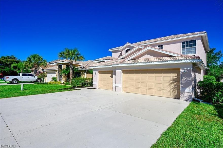 Stoneybrook at Gateway is a wonderful, family-oriented neighborhood offering an active and vibrant community lifestyle. This spacious 4-bedroom, 2.5-bath home is perfect for accommodating the whole family. Upon entering, you’re welcomed into an oversized living area featuring a custom dry bar with a wine and beer fridge—ideal for entertaining. The open floor plan provides a seamless flow into the kitchen and an additional flex space that can be used as a family room, dining area, or office. Large sliding doors lead out to a covered lanai overlooking a sizable backyard, with plenty of space for children to play or even add a pool. The kitchen is outfitted with white shaker cabinets and stainless-steel appliances, all updated in 2022. The main floor also features a spacious primary suite complete with an ensuite bathroom that includes a large shower, soaking tub, and dual sinks. A convenient half bath, laundry room, and a three-car garage complete the lower level. Upstairs, you’ll find three more generously sized bedrooms and a full bathroom, perfect for the rest of the family or guests. Recent upgrades include a new HVAC system and water heater in 2023, fresh interior paint, and updated lighting and ceiling fans since the original photos were taken. Stoneybrook at Gateway offers a wealth of amenities including a playground, street hockey rink, basketball, tennis, pickleball, soccer, and volleyball courts, a baseball field, and a resort-style pool with a kiddy pool and spa. The community regularly hosts events, food trucks, and family-friendly activities. Conveniently located near I-75 via SR-82, this home also offers easy access to shopping, dining, entertainment, schools, and Southwest Florida International Airport (RSW). This beautifully maintained home is move-in ready and waiting for its new family.