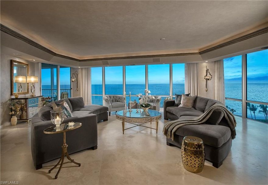 Panoramic vistas from this sensational beachfront sky home capture all the coastal colors from sunrise to sunset. Situated in the highly sought after 04 corner stack of Le Ciel Park Tower, this immaculately updated 8th floor aerie showcases sweeping front row views of the glistening Gulf waters & white crystalline beach. Serene & sophisticated, the spacious great room and dining area seamlessly flow into the stylish & well-equipped kitchen. Superlative floor plan offers 2 generous bedrooms, a versatile study/3rd bedroom, all with en-suite bathrooms & outside access from the eastern & western facing lanais.  Natural neutral tones provide the perfect canvas to make your own, while residing in the refined & recently renovated Le Ciel Park Tower, which offers a wealth of stellar amenities and close proximity to Venetian Village.  Peaceful Park Shore environs are private for residents only & steps away from the splendid shoreline mile long promenade. Imagine evenings spent viewing spectacular Gulf sunsets, drifting off to sleep lulled by the waves, and awakening to sunrise over Venetian Bay. Live your Neapolitan beach resort lifestyle now in this chic & carefree move in ready residence!