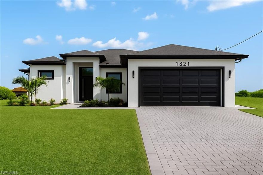 One or more photo(s) has been virtually staged, AI generated or rendered.  BRAND NEW CONSTRUCTION | CANAL FRONT | CORNER LOT

Experience the pinnacle of Florida living in this stunning, 2025-built contemporary masterpiece located in the rapidly growing Northeast Cape Coral corridor. Situated on an expansive 0.30-acre oversized corner lot with serene canal views, this residence offers the perfect blend of modern architectural design and everyday functionality.

INTERIOR HIGHLIGHTS:
Boasting nearly 1,800 square feet of impeccably designed living space, this home features a desirable 4-bedroom, 3-bathroom split floor plan. As you step through the grand entrance, you are greeted by soaring high ceilings and an abundance of natural light streaming through impact-resistant windows. The heart of the home is a chef-inspired gourmet kitchen, complete with premium cabinetry, elegant quartz countertops, and a large center island that flows seamlessly into the spacious Great Room—perfect for hosting family gatherings or sophisticated soirées.

LUXURIOUS AMENITIES:

Master Suite: A private sanctuary featuring tray ceilings, expansive walk-in closets, and a spa-like ensuite bathroom with a massive glass-enclosed shower and dual vanities.

Quality Finishes: Polished porcelain tile flooring throughout (no carpet!), designer lighting fixtures, and high-end hardware.

Outdoor Living: The massive backyard provides a blank canvas for your dream tropical oasis—plenty of room for a custom pool, outdoor kitchen, and a private dock to enjoy the tranquil waterfront setting.

LOCATION & VALUE:
Nestled in a quiet neighborhood yet minutes away from top-rated schools, shopping, and dining. This home isn't just a place to live; it’s an investment in a lifestyle. MOTIVATED SELLER is offering generous Closing Cost Assistance, making this luxury lifestyle more accessible than ever.

Don't wait months for a build-to-suit; this turnkey jewel is move-in ready and waiting for its first owners. Schedule your private tour today and see why this is the best value in Cape Coral!