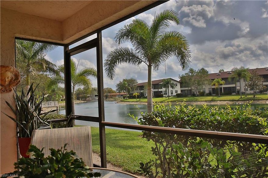This well maintained First-Floor condo has a LAKE VIEW! The lanai faces East and offers a view of the beautiful lake, mature landscaping and the nearby resort-style pool. Features of the property include primary bedroom suite with updated bathroom and walk-in closet, new AC (2023) new fridge (2021) stacked washer/dryer, and new carpet in the living room. There are numerous storage closets, including a front closet by the entrance.  The condo is nestled in the back of the development near a wooded area which is quiet and peaceful. Great opportunity for a first-time home buyer or excellent rental potential for investors. ANNUAL LEASES ARE ALLOWED IN THIS COMMUNITY! LOCATION!! The property is 1 mile from Eagle Lakes Community Park which includes an Aquatic Center, Walking Trails around the lake, a Fitness Center, Picnic Shelter and Playground area, as well as Baseball, Basketball, Softball, Football, and Soccer Fields. The condo is just 2 miles from Triangle BLVD with many businesses, restaurants and grocery stores. Downtown Naples and the white sugar sand beaches, restaurants, shopping and golf are within 7 miles!