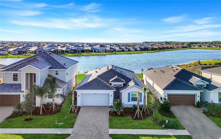 New Home with Lake Views Minutes from Fort Myers! Experience modern Florida living in this beautiful brand-new 4-bedroom, 3-bath home located in the gated community of Hampton Lakes at River Hall. Perfectly situated within a quiet cul-de-sac, this home offers an open concept layout with a spacious kitchen that overlooks the great room and lanai, ideal for entertaining family and friends. The private primary suite is thoughtfully separated from the guest bedrooms, providing both comfort and privacy. Enjoy stunning western lake views from the screened lanai, the perfect place to unwind and watch the sunset. This home features upgraded finishes, energy efficient construction, and includes high speed internet and cable service through Comcast Xfinity for added convenience. Hampton Lakes showcases tree-lined streets, sidewalks throughout, and resort-style amenities including a community pool, clubhouse with a second-floor fitness center, tennis and pickleball courts, and beautifully landscaped grounds. This exceptional location offers the best of both worlds peaceful living with easy access to everything Fort Myers has to offer. Located just 20 minutes from Downtown Fort Myers, 25 minutes from RSW International Airport, and minutes from I-75, shopping, golf courses, dining, and entertainment. Be the first to live in this gorgeous new home and enjoy the lifestyle and amenities of one of the area’s most desirable gated communities. Schedule your private showing today!