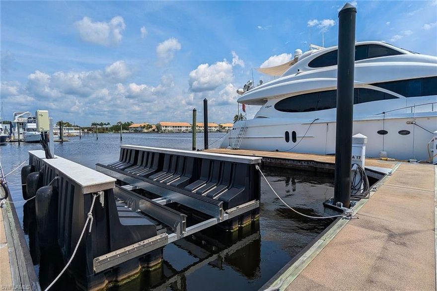 Boat Slip A-17 is now available in the highly sought-after Port of the Islands Marina in Naples, FL - offering a premium floating concrete dock equipped with a 15,000 lb Golden floating boat lift. Known for its reliability and craftsmanship, this lift is capable of handling vessels up to 40 feet in length with a maximum beam width of 18 feet, making it an exceptional value for boaters seeking safe, convenient storage with easy water access. Located at the gateway to the famed Ten Thousand Islands, this slip provides quick, direct access to the Gulf of Mexico via a clearly marked channel - ideal for fishing, cruising, and exploring Southwest Florida’s natural beauty. The marina’s location, tucked within the mangrove-shielded waterways, offers excellent protection during storms and a peaceful harbor for your vessel. Additional amenities include access to the Aqua Lodge with showers, laundry, and mailboxes, a fully stocked Ship’s Store, and 24-hour Fire and EMS services within the community for added peace of mind. Only 20 minutes from Marco Island and 30 minutes from downtown Naples, Port of the Islands Marina offers unmatched access to Florida’s boating lifestyle. With Slip A-17 and its state-of-the-art Golden lift, you're perfectly positioned for adventure, convenience, and confidence on the water.