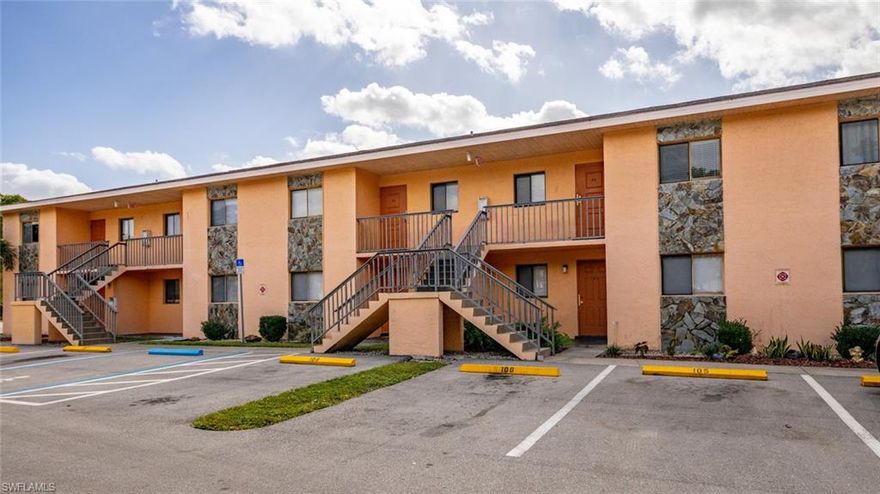 Cash only- Can yield a great rate on investment! (ROI) Such an amazing investment property in Evanston Park. This private- 2 bed, 2 bath, 752 SqFt, 2nd floor unit -is located within the City limits. This beautiful condo includes: Sprawling courtyard views, carpet throughout, laminate flooring in kitchen and bathrooms, washer, dryer, range, refrigerator, central AC, fresh paint, a large living and dining area, an oversized screened in patio- and an open-aired front porch. Evanston Park, has low HOA fees at $188/month- and low property taxes. Best of all this community is located within a short distance to shopping, restaurants, hospitals, and the historic Downtown Fort Myers River District! A great investment opportunity.