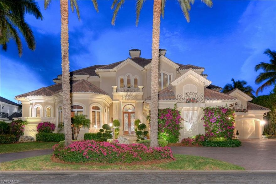 This one of a kind riverfront estate built by Harbourside Custom Homes is spread on a oversized 1/2 acre lot complete with a private beach. This property represents of all the finest qualities in Gulf Harbour, with close proximity to the beach and fine design and luxury appointments. Spread over almost 9,000 square feet of living space, there are 4 bedrooms plus an office, a media/game room and a arts & crafts room, making this a true estate by every definition. Upgrades are extensive to fit the presence of this home, including a gourmet kitchen with custom cabinets and granite counter tops, tile, carpet and marble flooring, extensive wood trim and coffered ceilings, a Lutron lighting system, surround sound audio system, and a expansive master suite with his/her closets and water closets in the bathroom. Additional notables include a private elevator, ac garages, custom closets, generator, and more. The exterior features a gorgeous pool and spa with rock waterfalls, fireplace, full bath with steam shower, and a expansive lanai with a private white sand beach. The property, itself, features a small watercraft launch area, landscape lighting and views from every room and balcony.