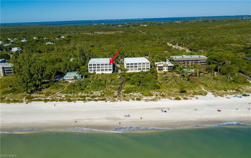 Rare opportunity to own a Sedgemoor Penthouse. It has been over 5 years since a unit in this West Gulf Drive Complex has been offered for sale. The youngest condominium on Sanibel with only 12 units affords breathtaking gulf views and a fantastic wide floorplan. Impressive foyer entrance with private elevator. Beautiful kitchen opens to great room, a custom built-in bar with seating and wine fridge. Luxurious primary suite with amazing views, large closets, marble bathroom with double vanities, large shower and spa tub. The primary suite and living room open to a large screened lanai with never ending views, built-in summer kitchen, marble flooring and storm shutters. Two additional en-suite bathrooms, a large private office, powder room, laundry room, marble and hardwood floors throughout living area, 2 covered parking spaces, storage and pool are included. Fully Furnished. Don't wait- this one won't last!